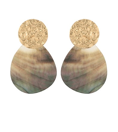 Teardrop Shell & Hammered Disc Earrings