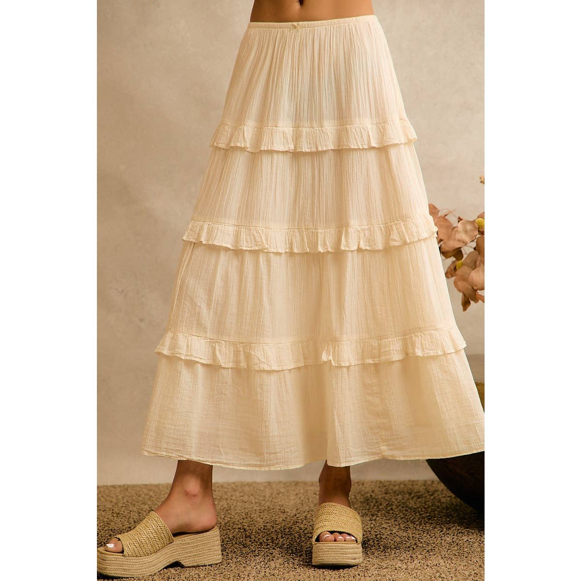Solid Tiered Maxi Skirt