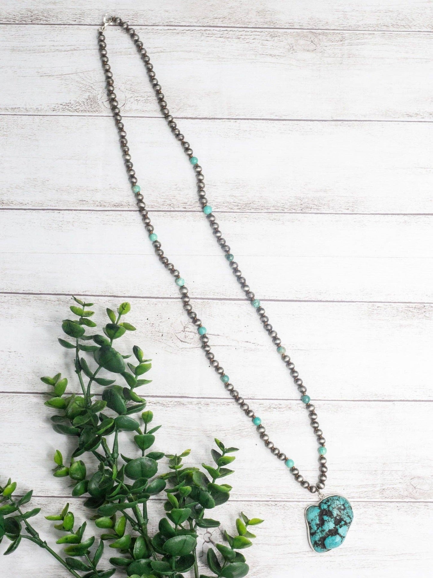 Turquoise Rock On A Navajo Pearl Necklace