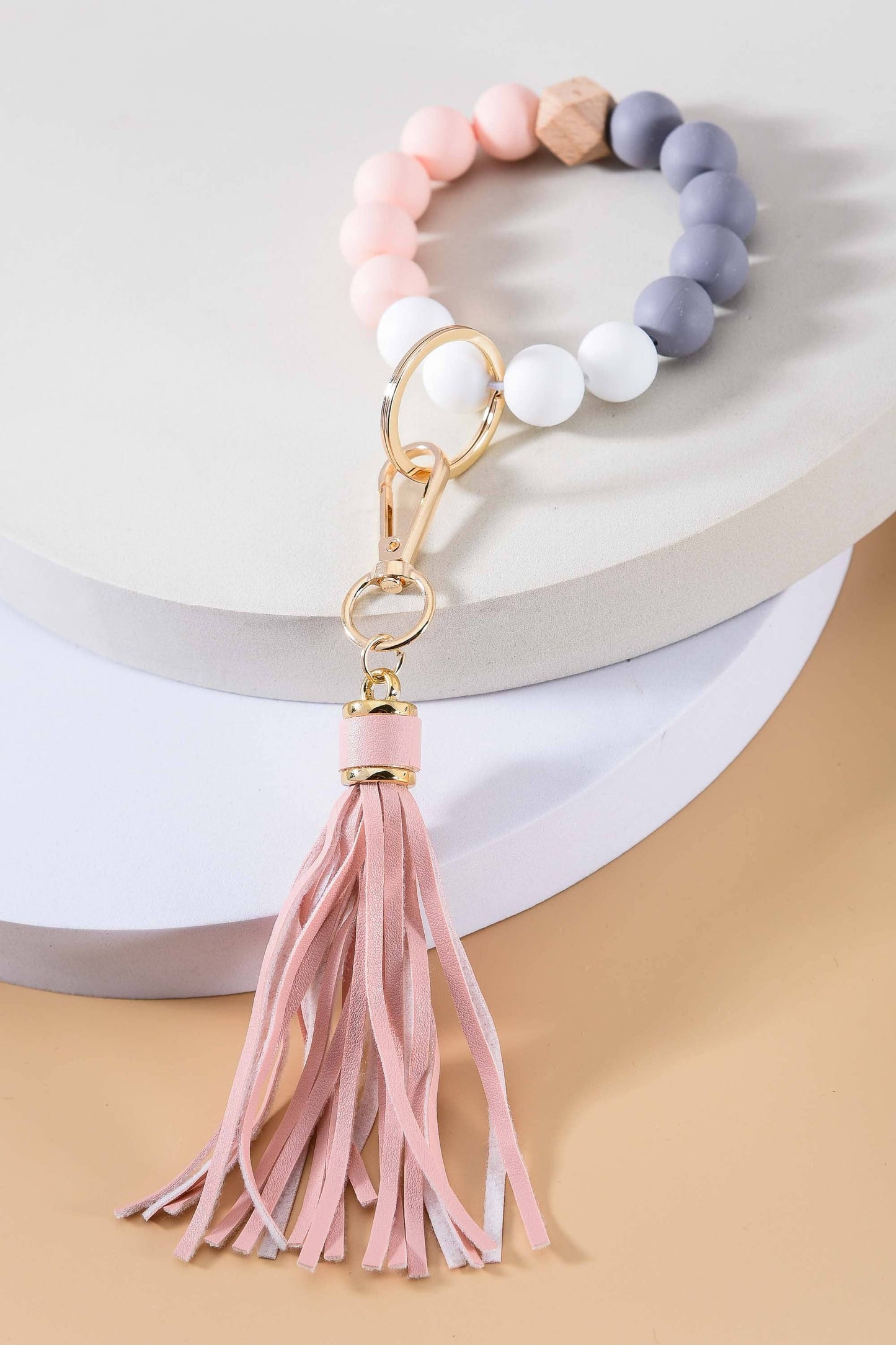 Rubbery Bead Tassel Bracelet Keyring