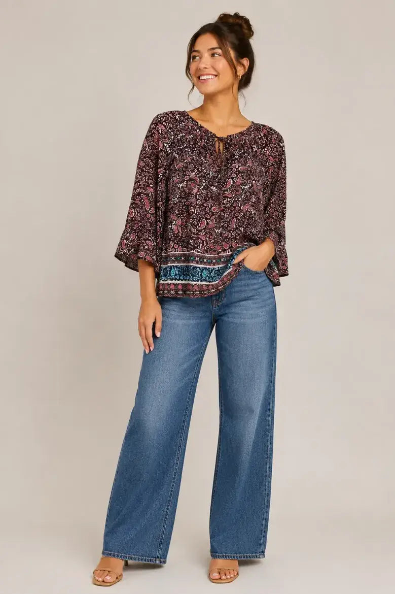 Georgette Paisley Ruffle Hem Top