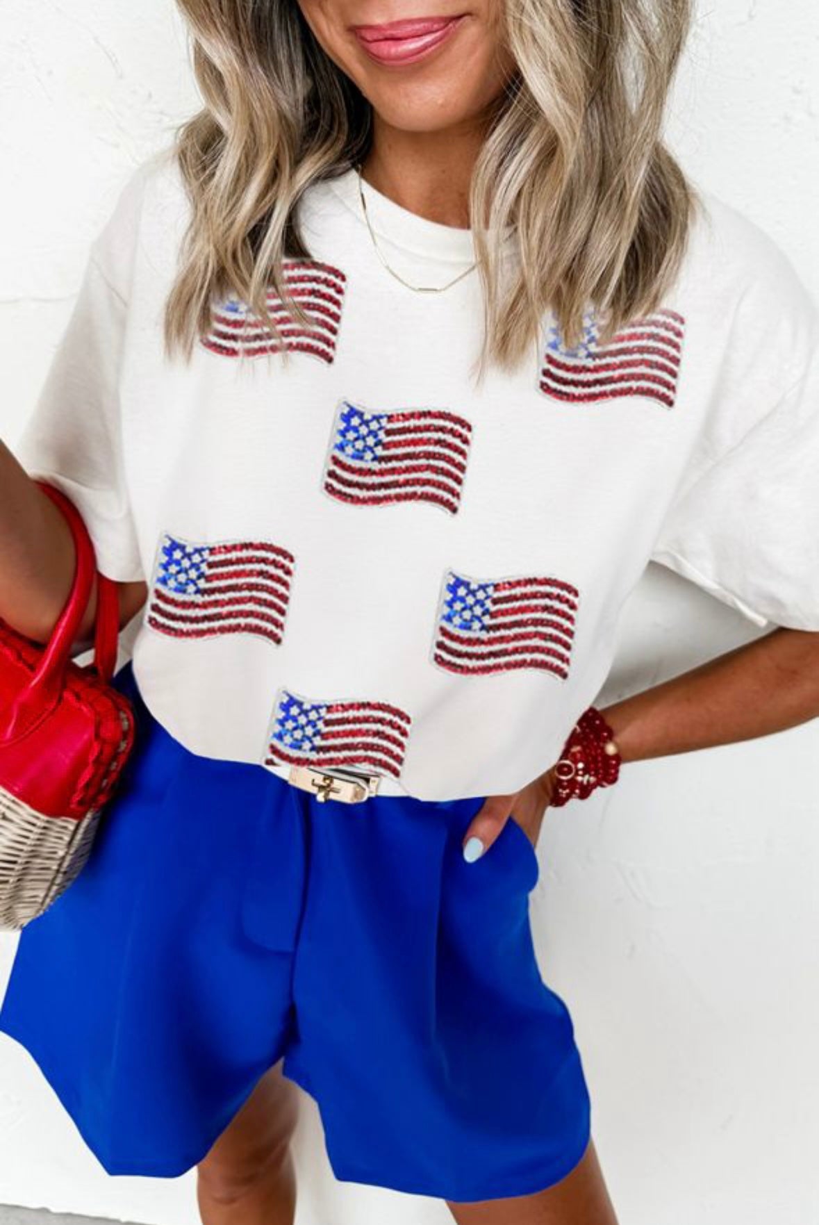 Sequin American Flag Casual T-Shirt