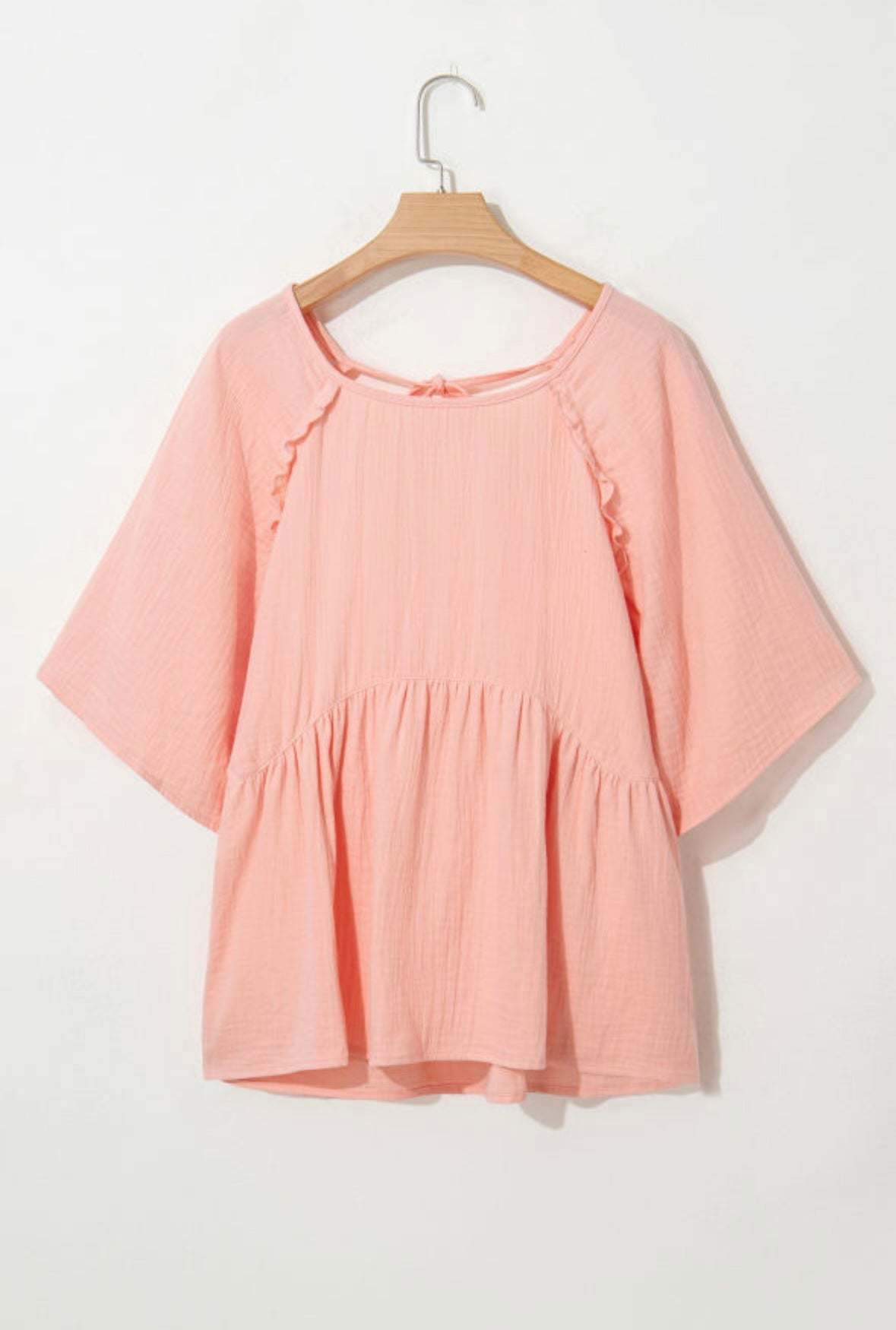 Textured Wide Short Sleeve Babydoll Blouse