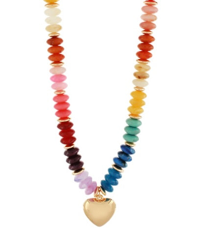 Rondelle Beads & Puffy Heart Necklace