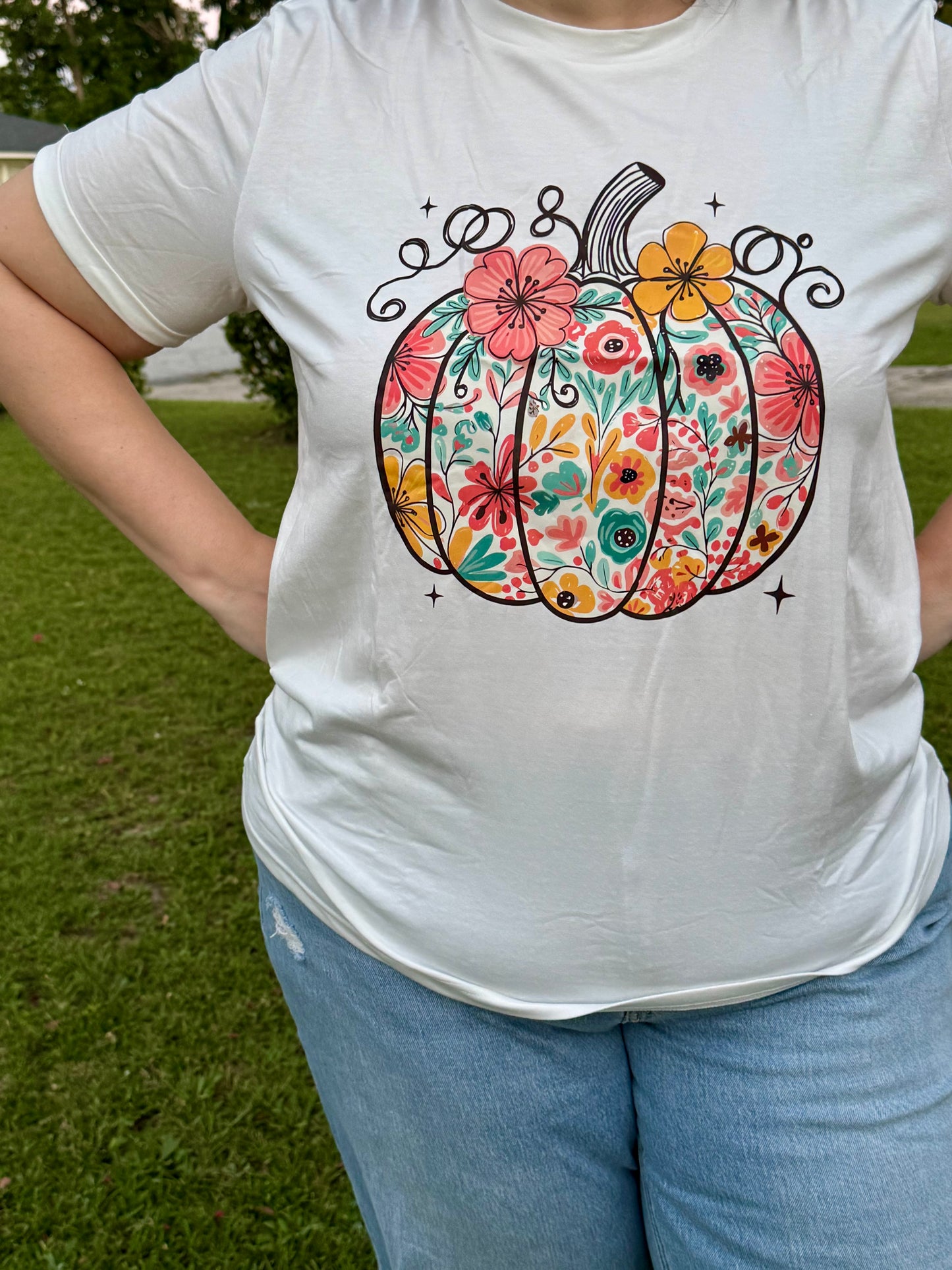 Floral Pumpkin Print Cotton Blend T-Shirt