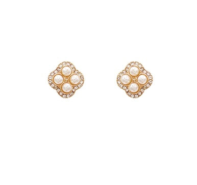 Pave Crystal Pearl Stud Earrings