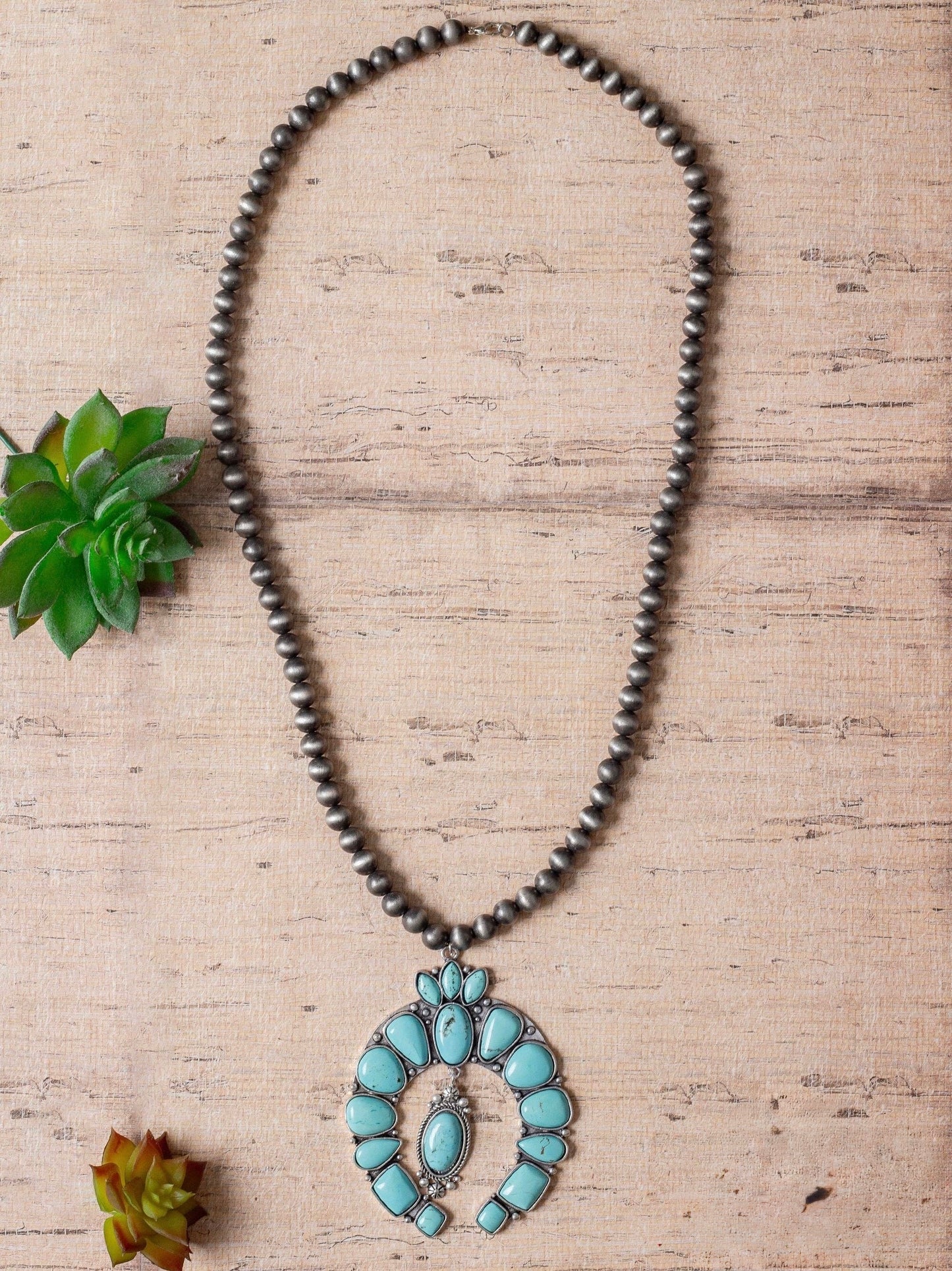 Turquoise Squash Blossom Navajo Pearls Necklace
