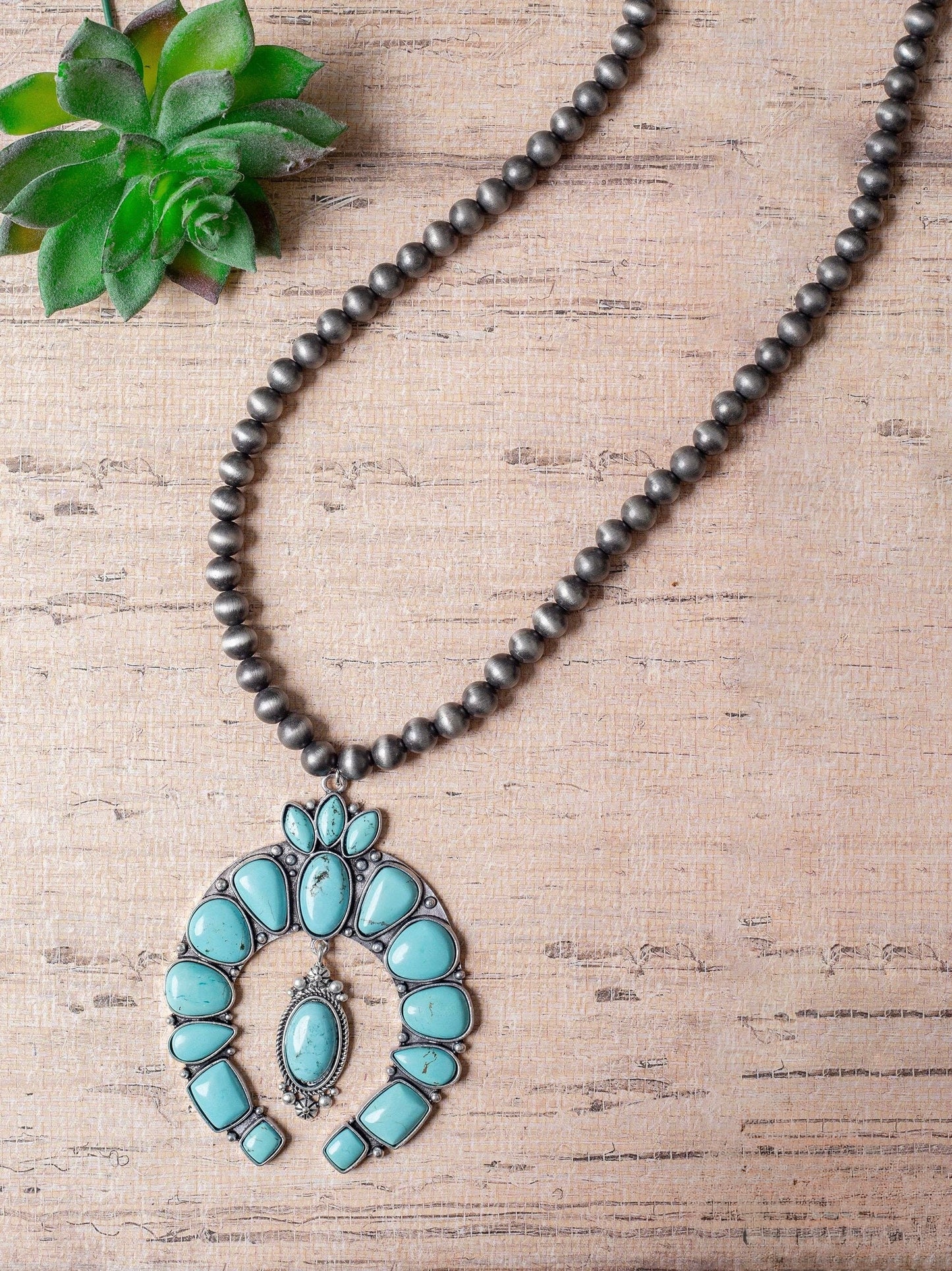 Turquoise Squash Blossom Navajo Pearls Necklace