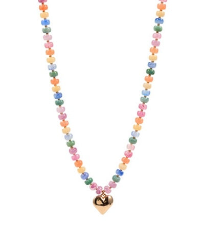 Heart Pendant Multi Color Bead Necklace