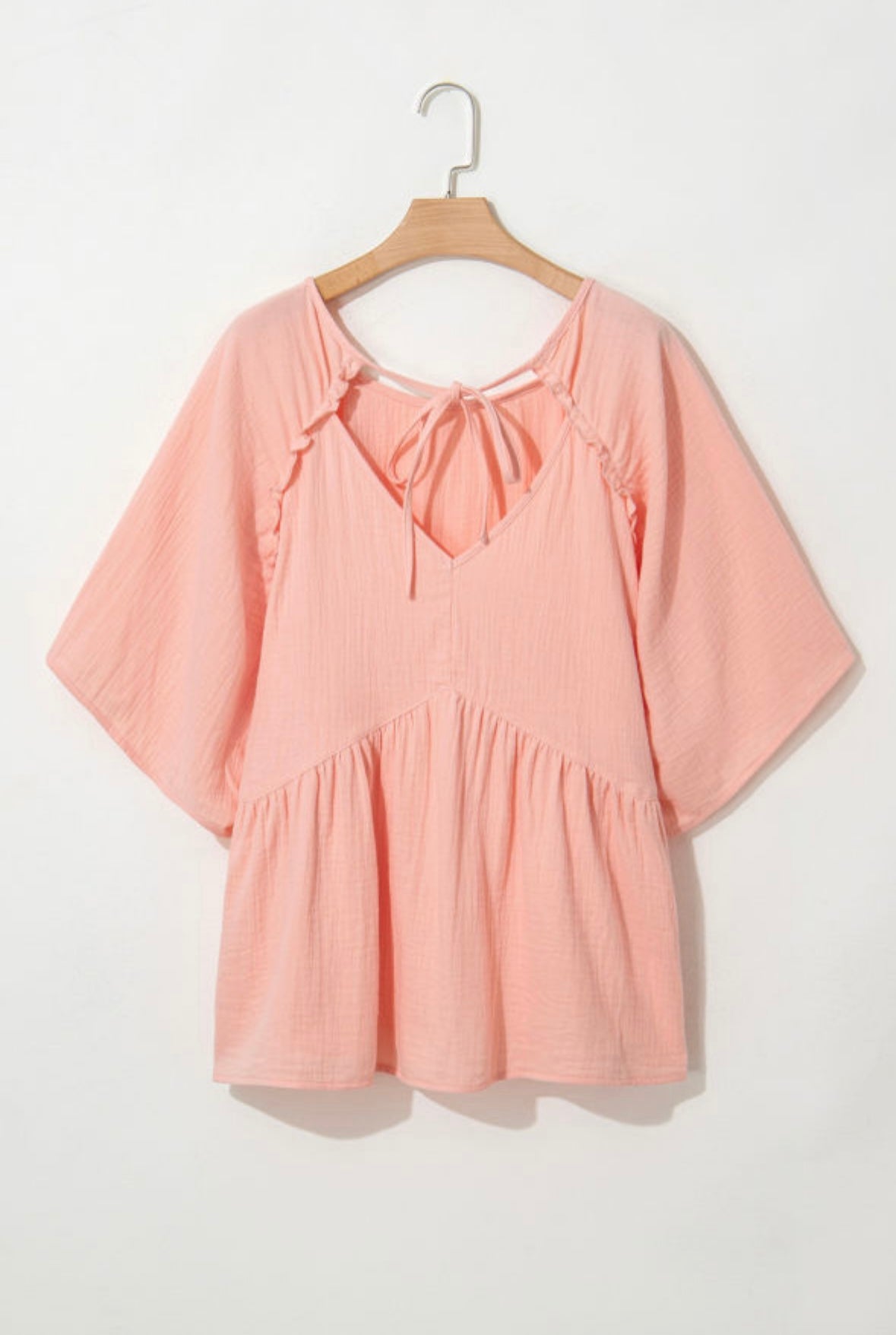 Textured Wide Short Sleeve Babydoll Blouse
