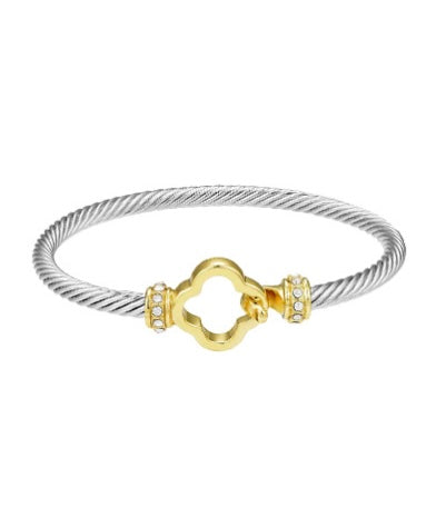Two Tone Clover Locked Cable Bracelet
