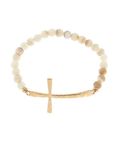 Stone Beads & Cross Bracelet