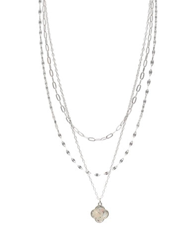 MOP Clover Pendant Triple Necklace