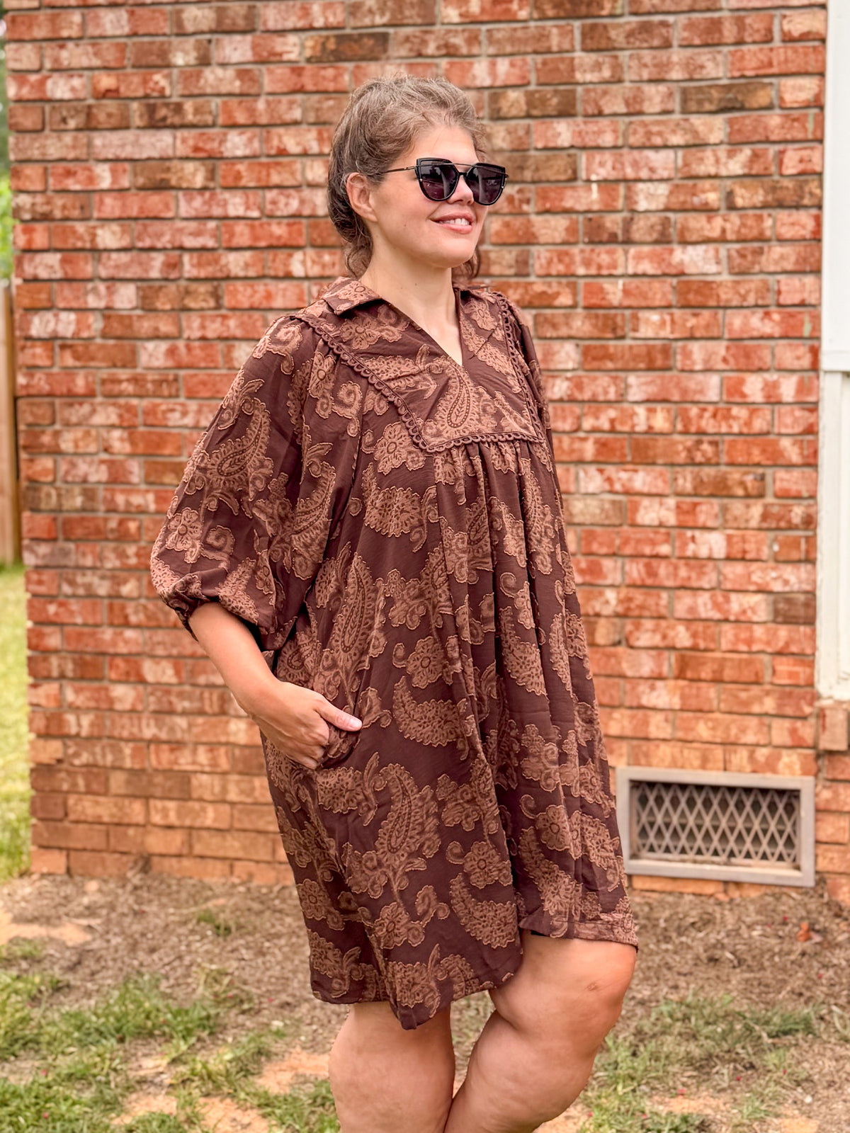 Paisley Print Puff Sleeve Babydoll Dress
