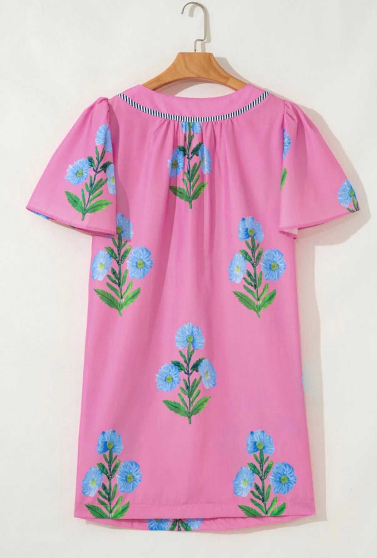 Floral Split Neck Mini Dress