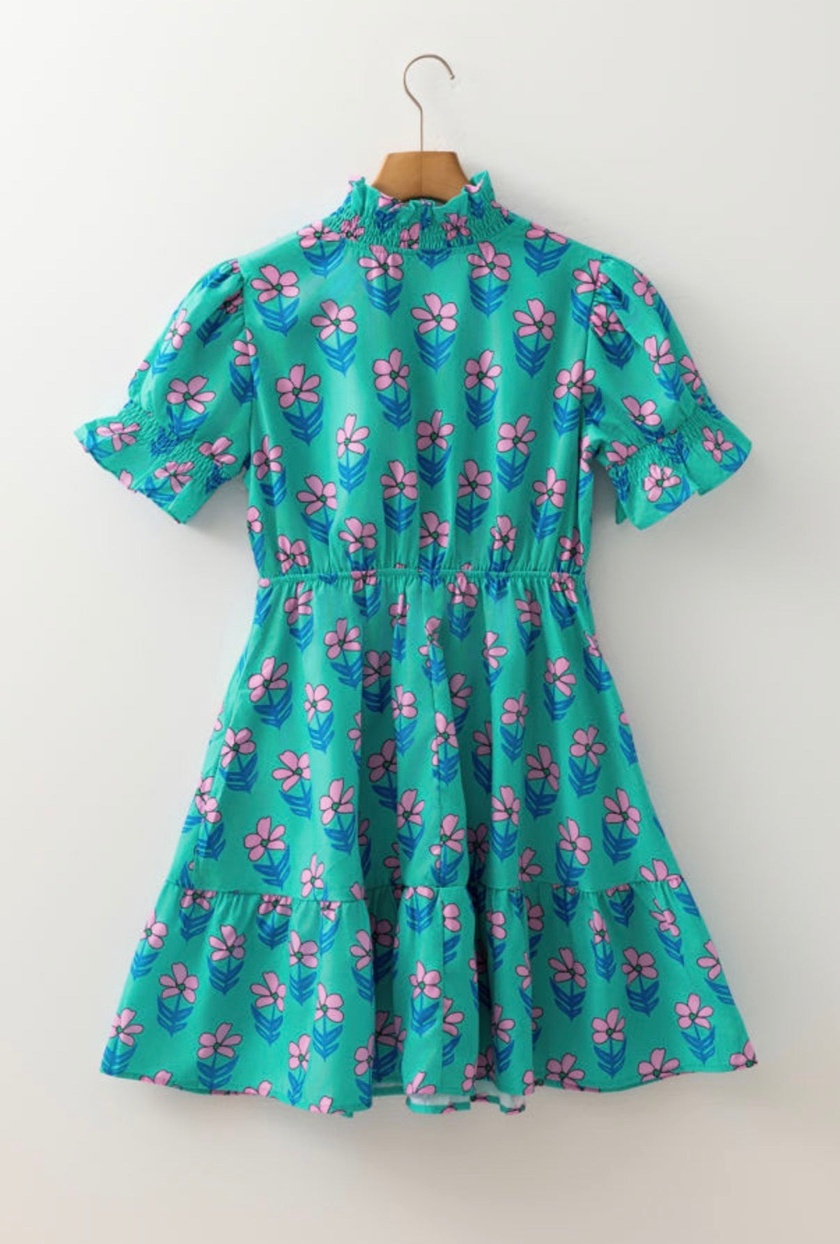 Floral Print Frilly High Waist Mini Dress