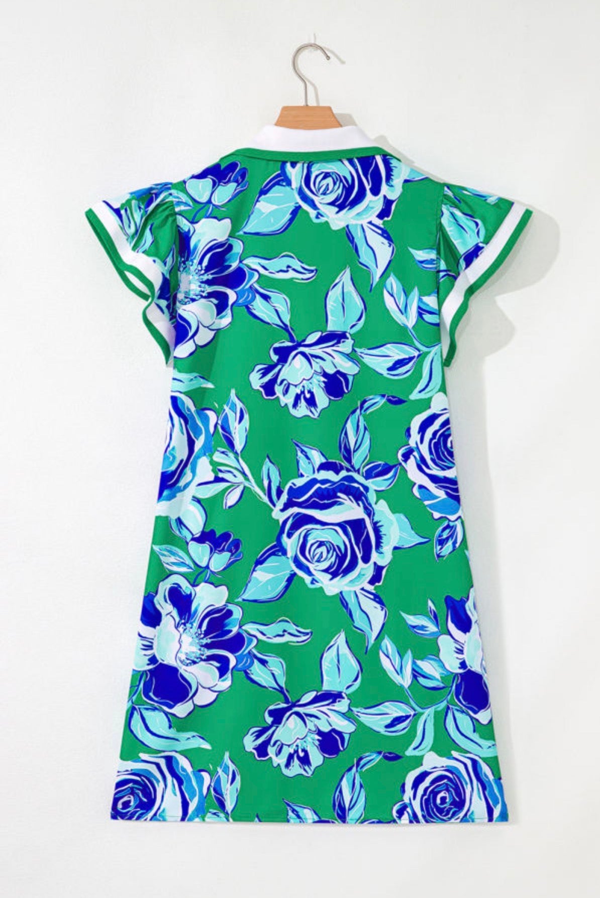 Contrast Floral Print Collared Sleeve Dress