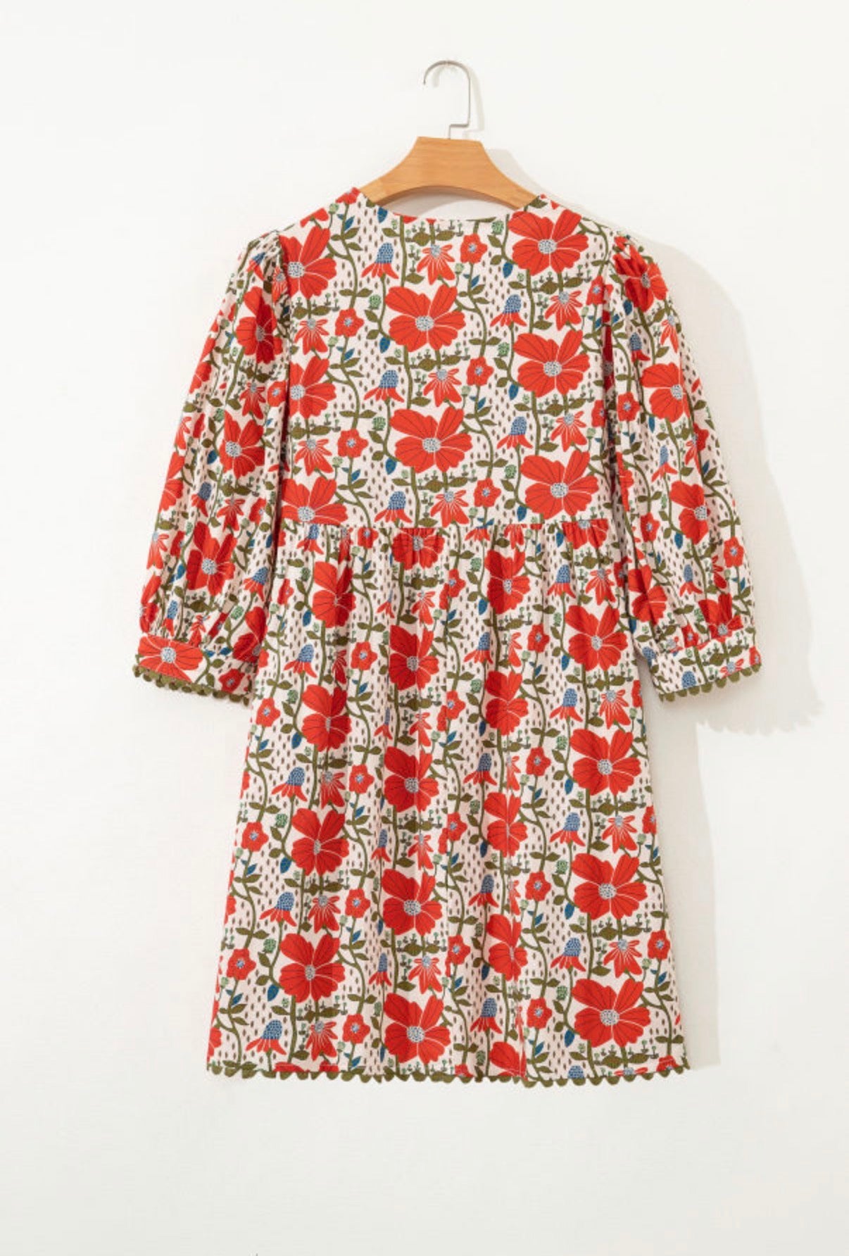 Floral Print Ricrac Trim Loose Mini Dress
