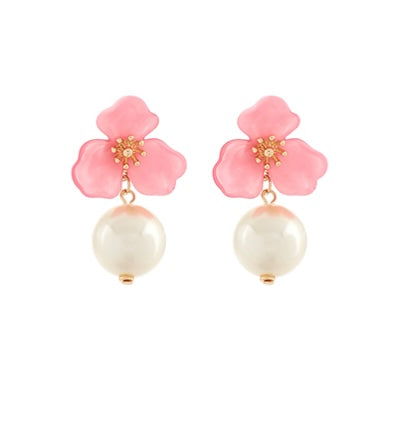Flower with Dangle Pearl Earrings