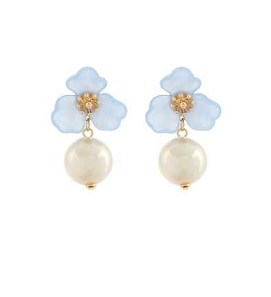 Flower with Dangle Pearl Earrings