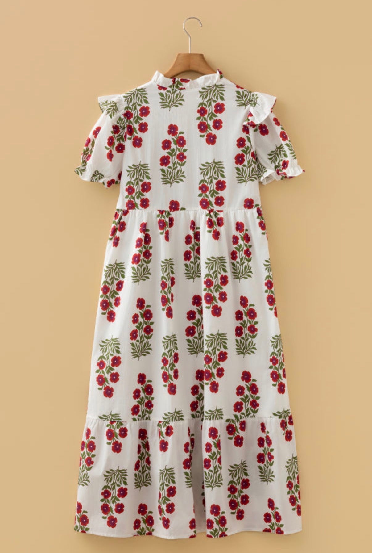 Floral Short Bubble Sleeve Tiered Maxi Dress