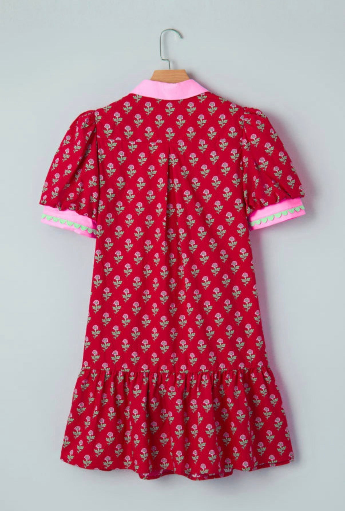 Floral Print Contrast Bubble Sleeve Mini Dress