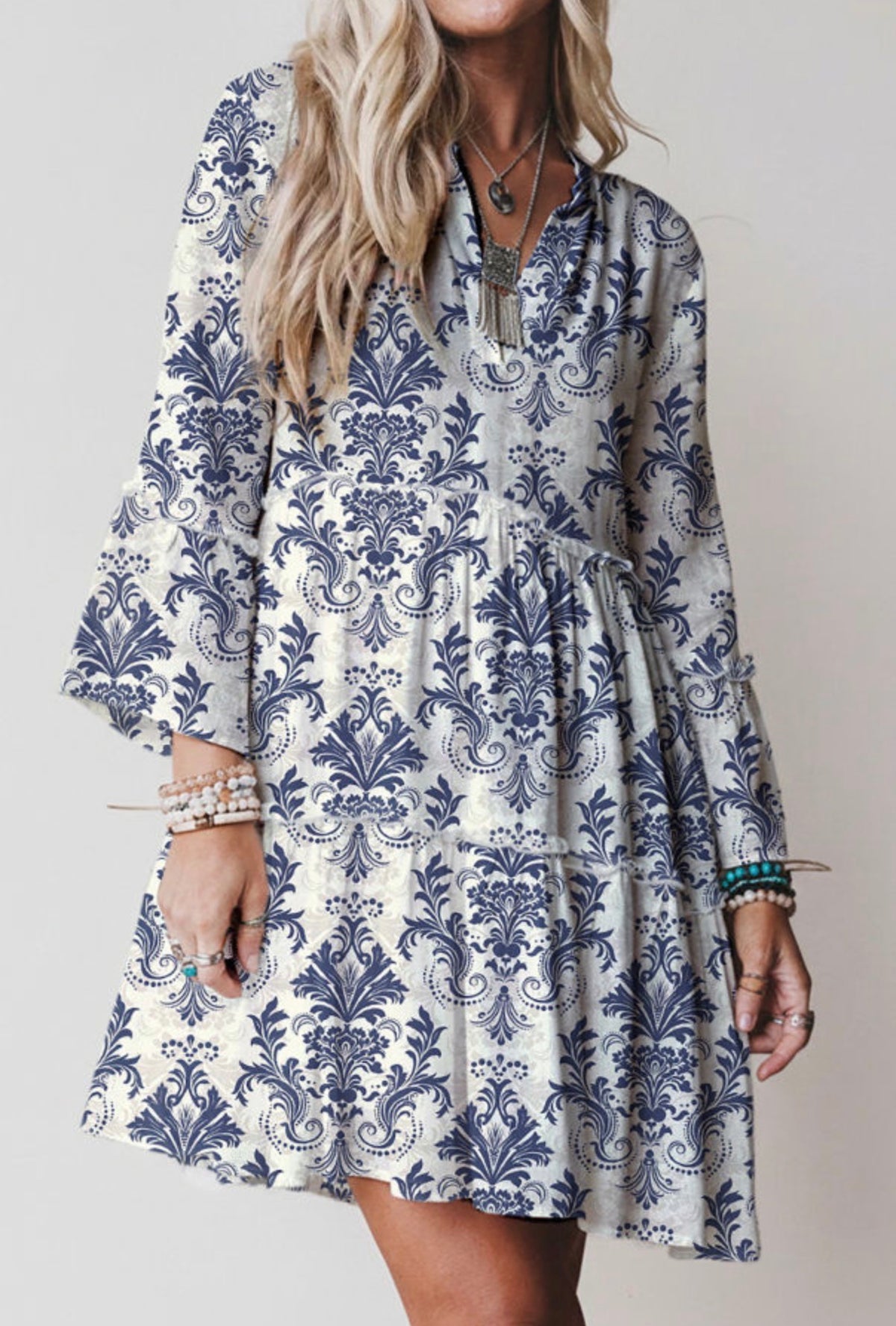 Boho Floral Print Mini Boutique Dress