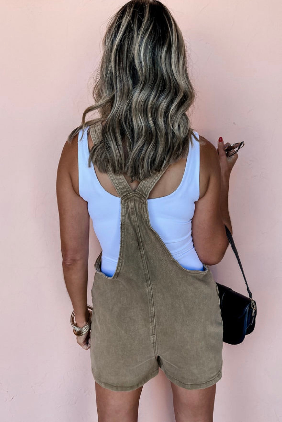 Solid Color Knot Straps Denim Romper w/ Pockets