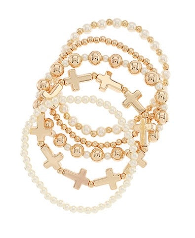 5 Row Cross & Pearl Bracelet