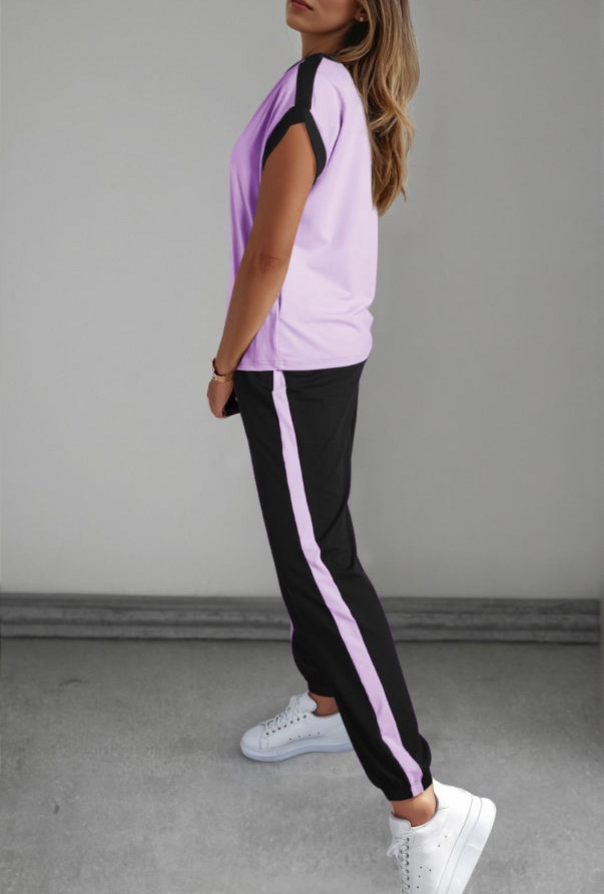 Color Block Trim Twotone Contrasted Top and Pants Set