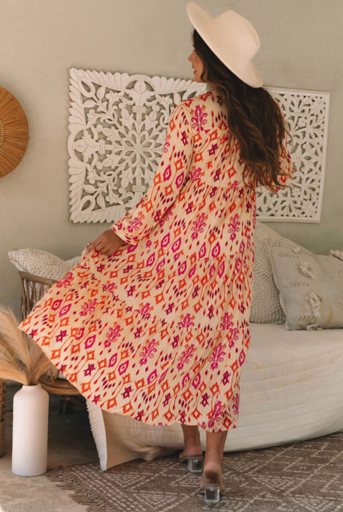 Western Abstract Geometric Printed Midi Dress