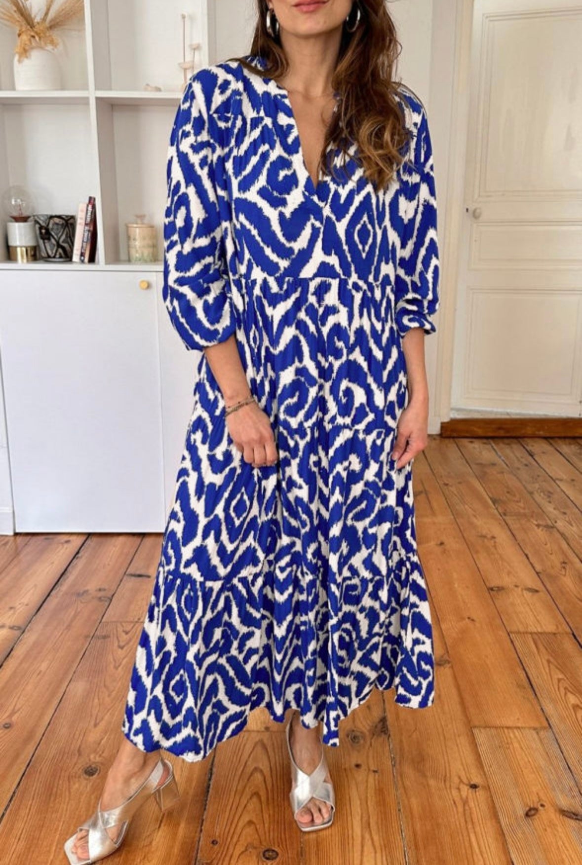 Western Abstract Geometric Printed Midi Dress