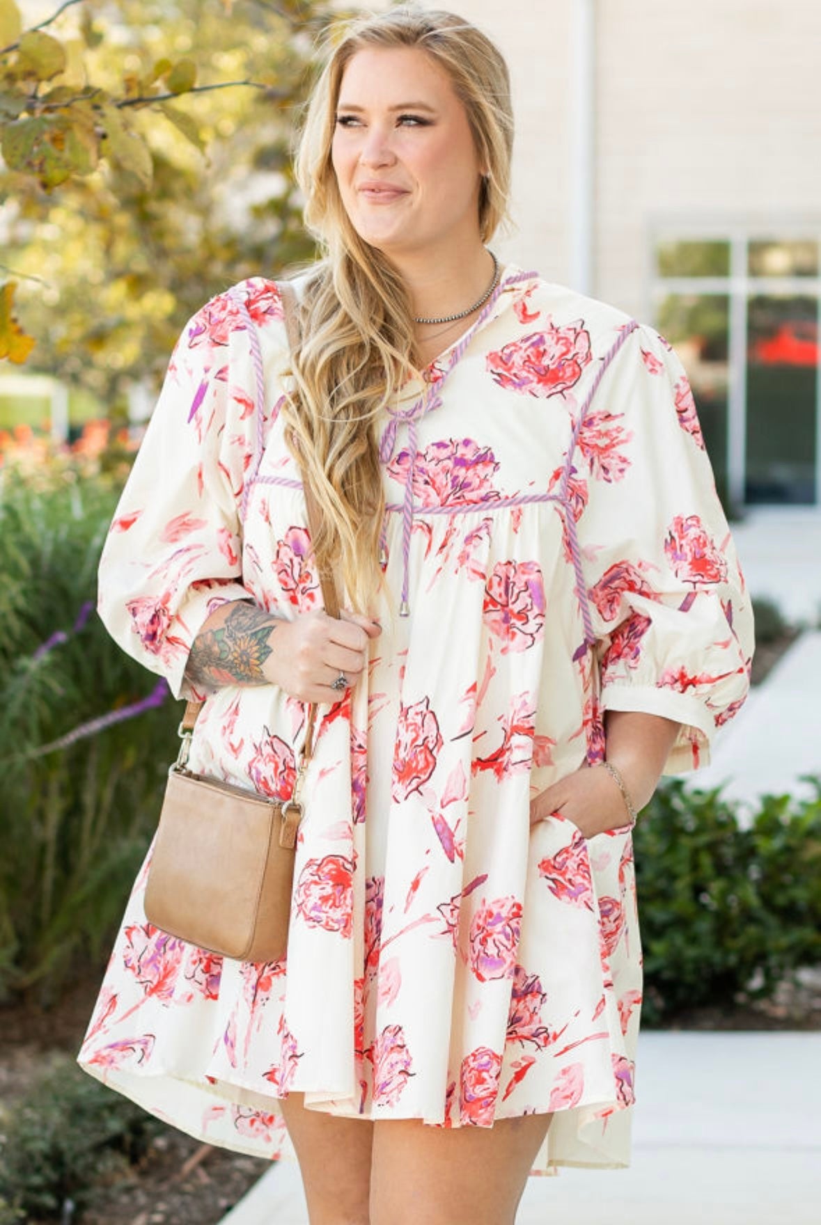 Floral V Neck Shift Mini Dress