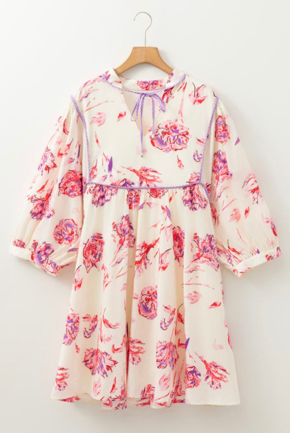 Floral V Neck Shift Mini Dress