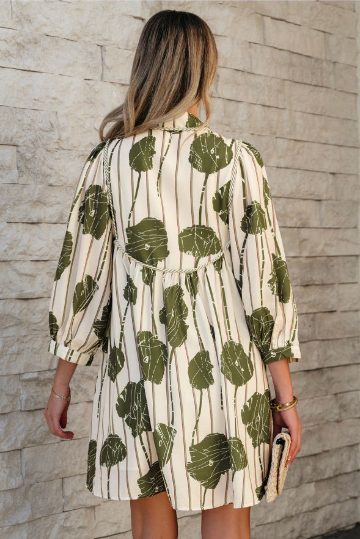 Floral Striped Print Contrast Piping Mini Dress