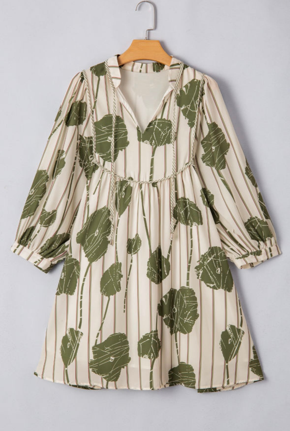 Floral Striped Print Contrast Piping Mini Dress