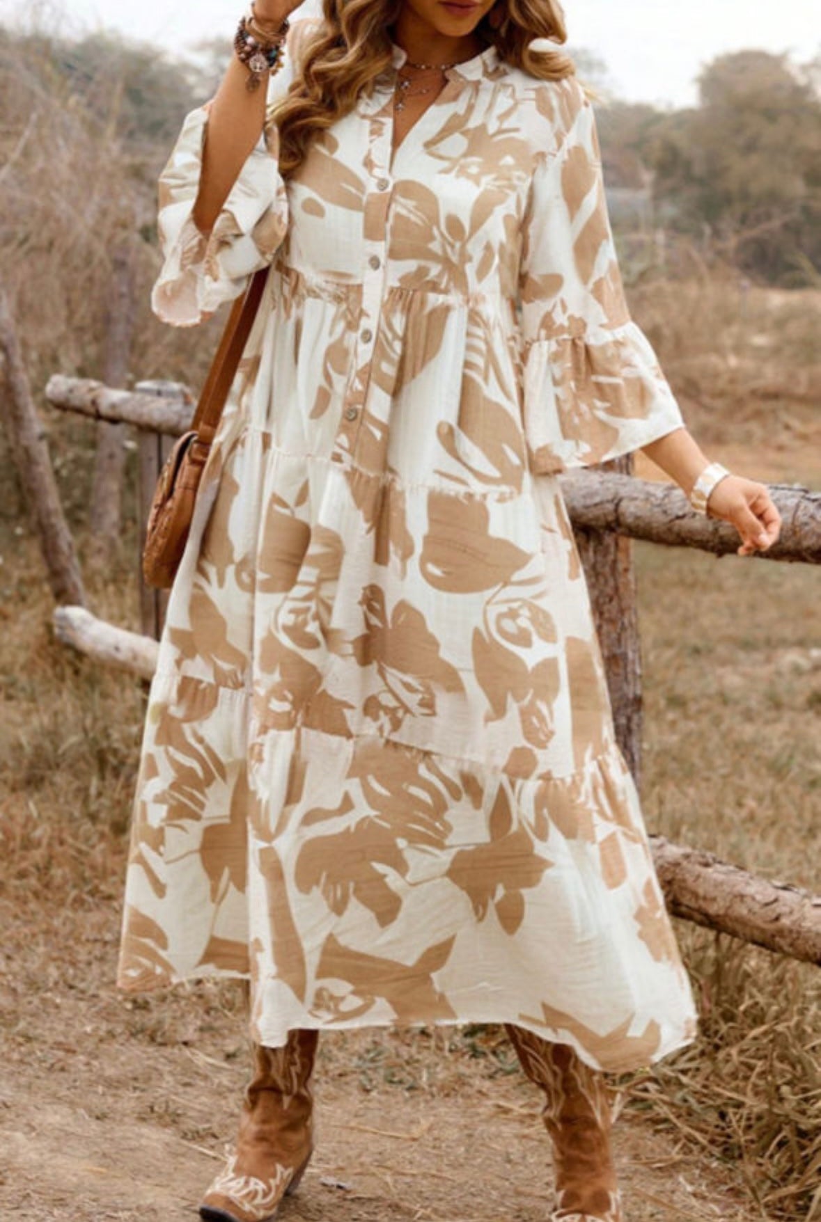 Patterned Tiered A-line Maxi Dress