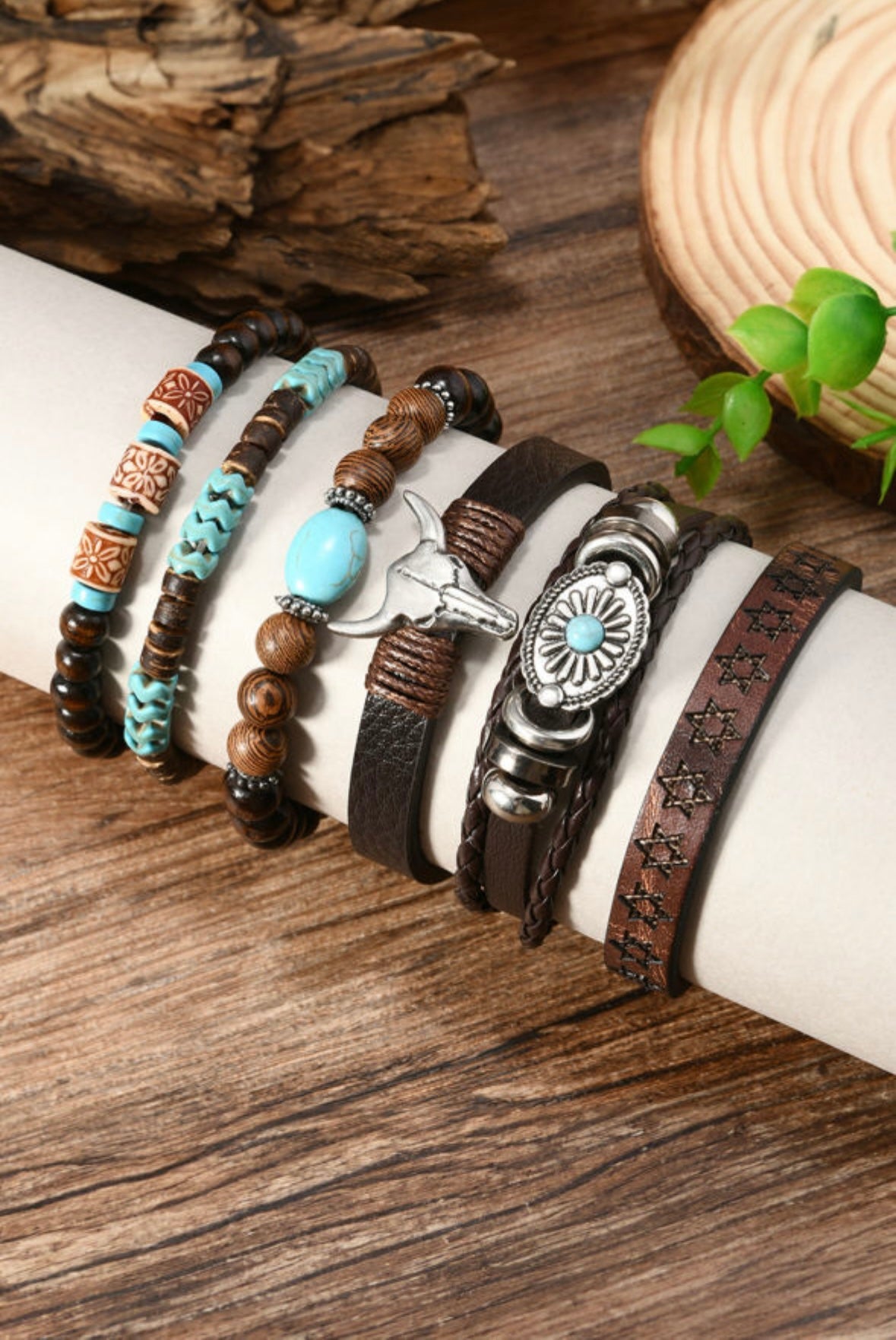 Western Bull Skull Beaded Bracelet 6 Piece Set