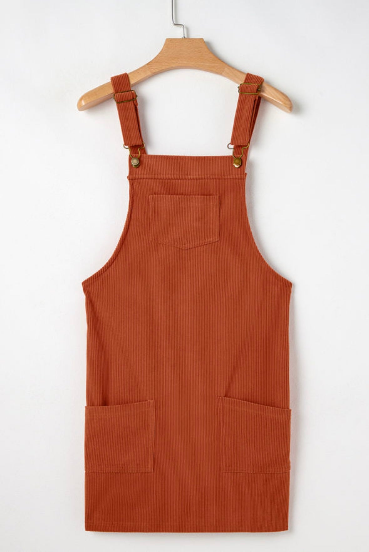 Solid Front Pockets Corduroy Overall Dress