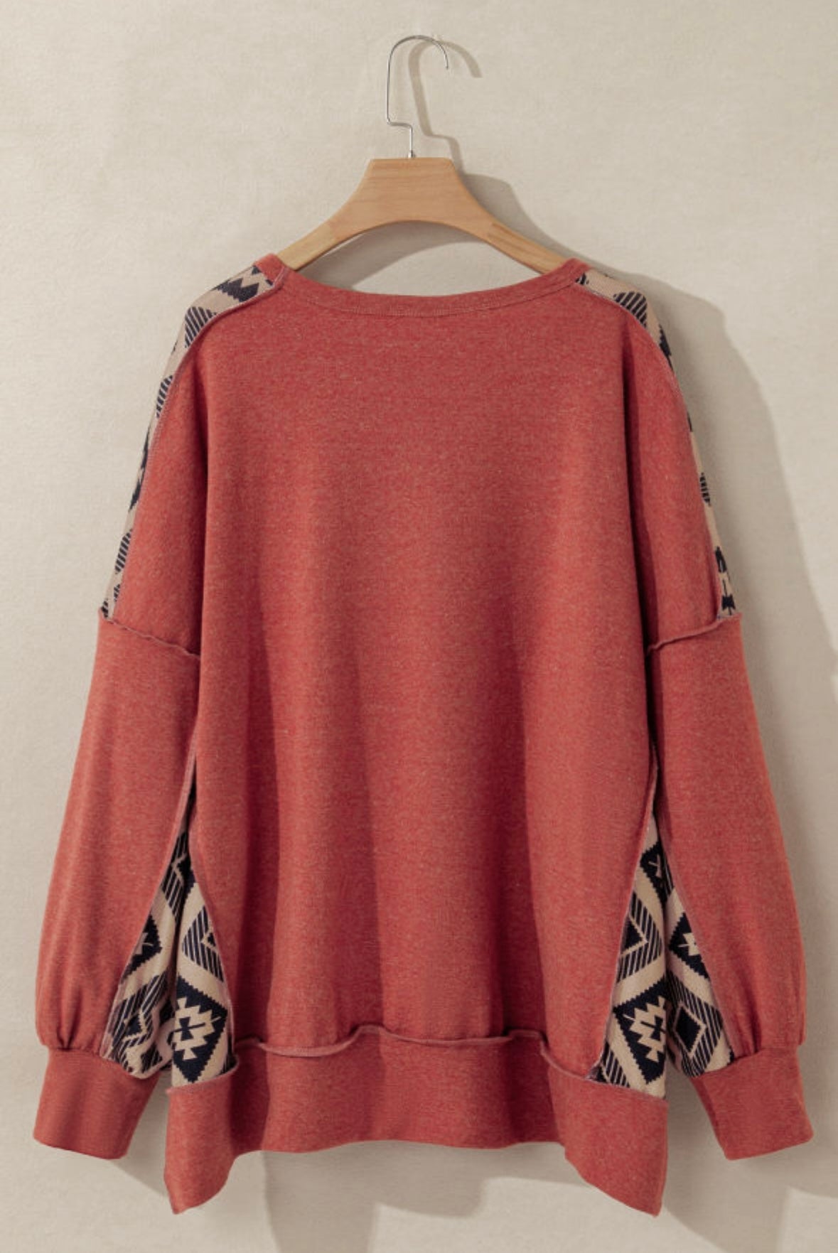Aztec Patchwork Drop Shoulder High Low Sweatshirt