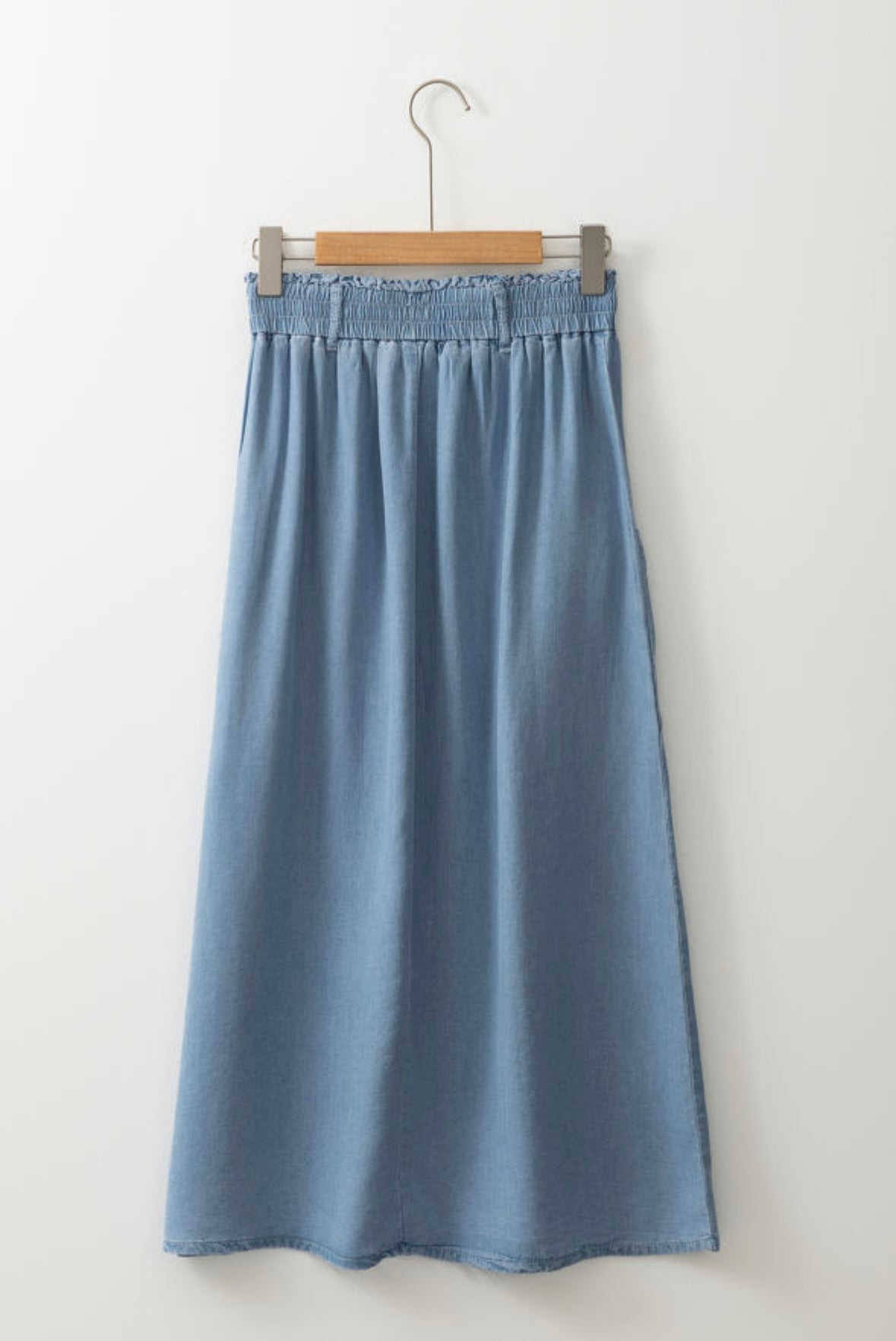 Buttoned Front High Waist Side Pockets Denim Maxi Skirt
