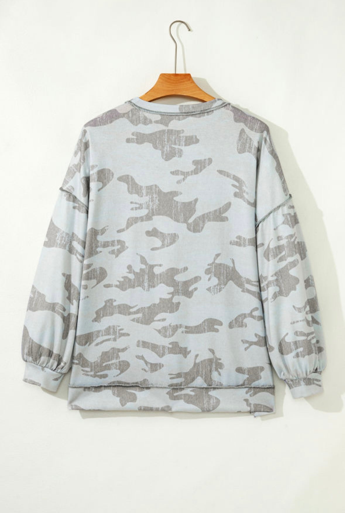 Retro Camouflage Exposed Seam Drop Shoulder Sweatshirt