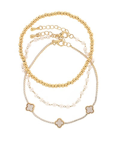 3 Row Clover Station Bracelet Set