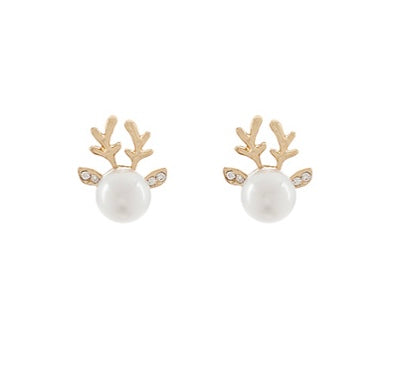 Christmas Pearl Reindeer Earrings