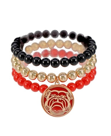 GameDay Bulldog Charm 3 Row Bracelet