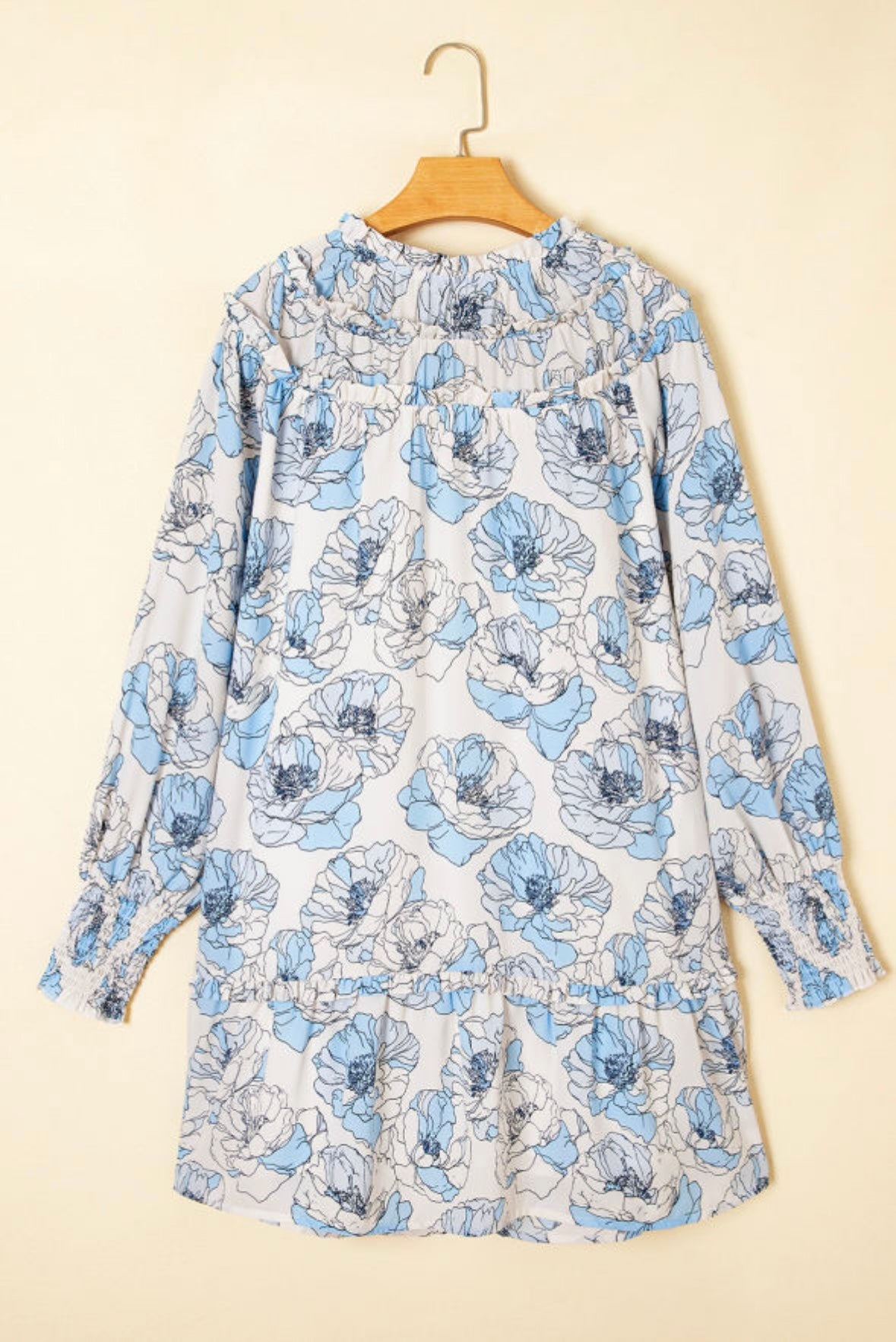 Floral Print Tie Neck Long Sleeve Flowy Mini Dress