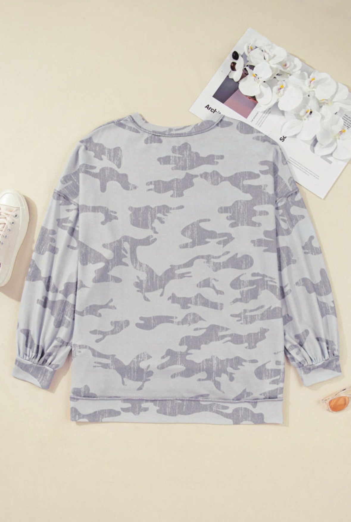 Camouflage Print Round Neck Sweatshirt