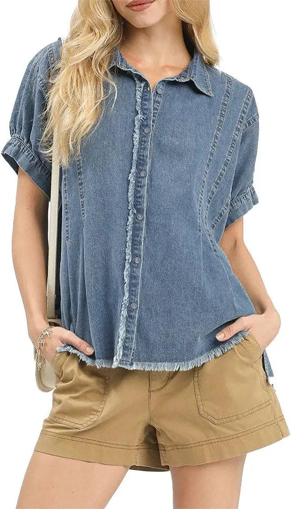Washed Denim Oversized Top