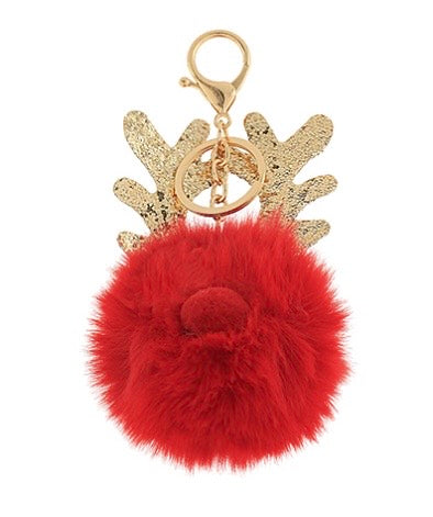 Christmas Rudolph Reindeer Fur Ball Keychain