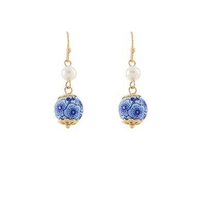 Printed Flower Porcelain Ball Earrings